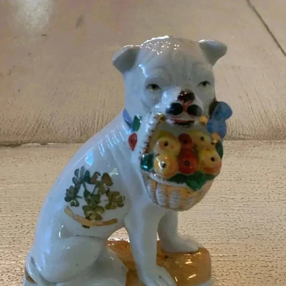 Antique White Staffordshire Type of Dog Fruit Basket In Mouth Foreign Ma… - Picture 10 of 13